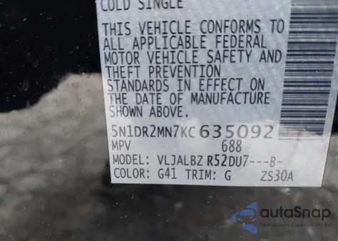 2019 Nissan Pathfinder S z USA, uszkodzony, nr VIN 5N1DR2MN7KC635092